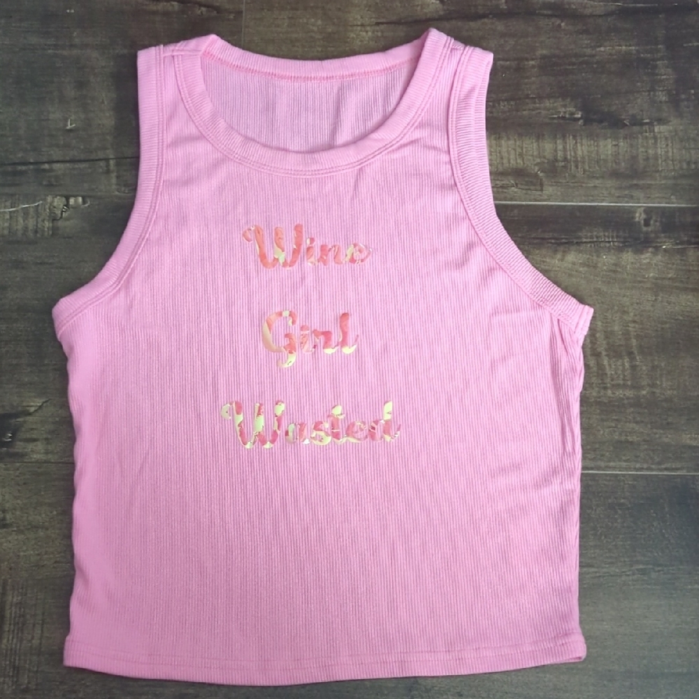 Pink Tank Top with Wine Girl Wasted Print